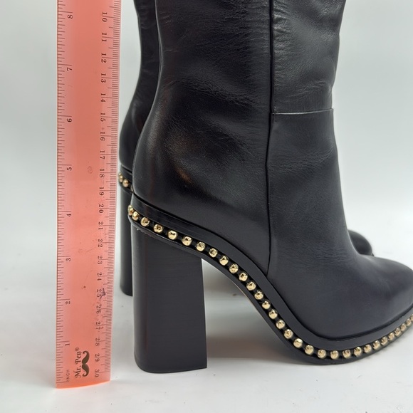NEW COACH JUSTINA DESIGNER Black Real Leather Gold Studs RUNWAY TALL BOOTS  8 - Picture 9 of 9